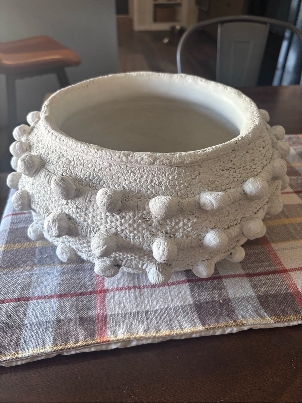 Anthropologie White Textured Pom-Pom Ceramic Bowl